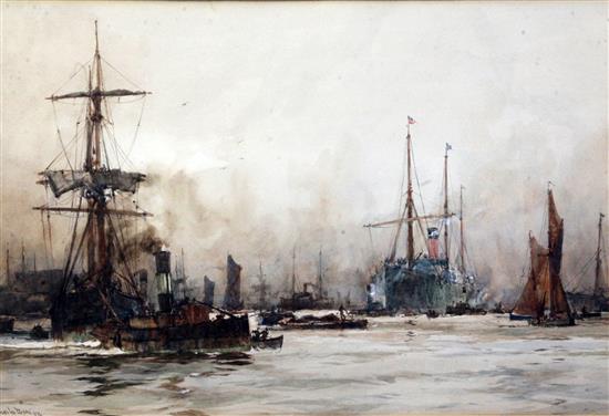Charles Dixon (1872-1934) Shipping on The Thames 12.5 x 19.5in.